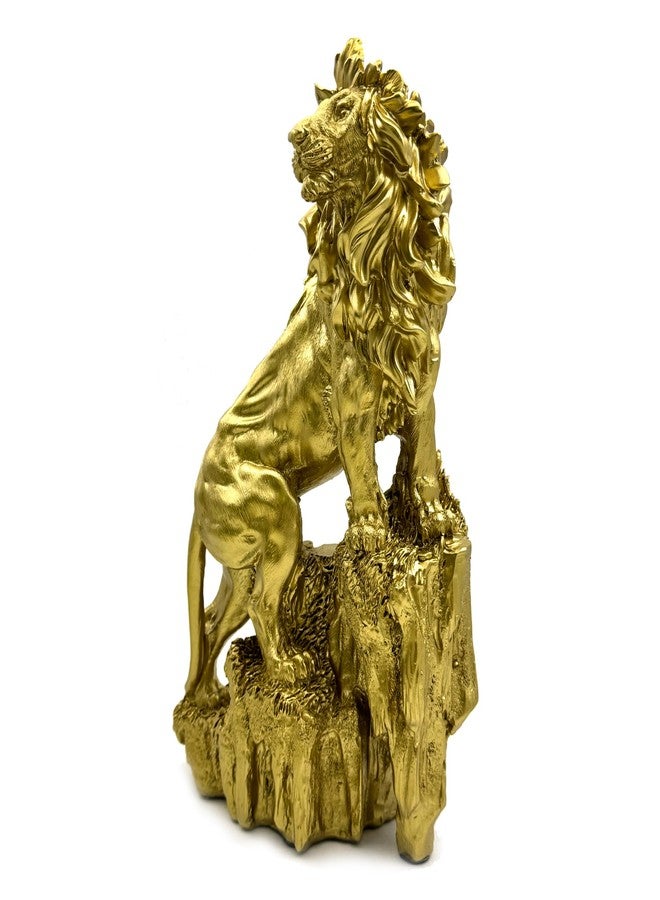 SHTWX Strong Lion Statue Figurine Sculpture Resin Collectible Gifts for Lion Lover Office Home Decor Desk Accessories Decoration Garden Figurines Outdoor Decor Gold - Image 2